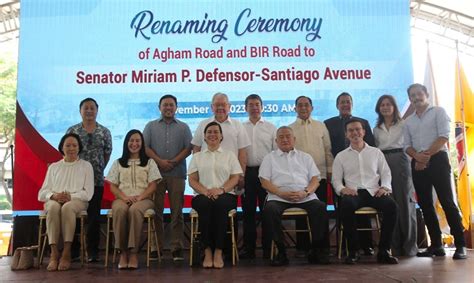 agham road|Agham Road and BIR Road in QC now Sen. Miriam P. Defensor.